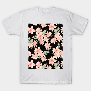 Pink Tuberose Flowers on Coffee Black Background T-Shirt